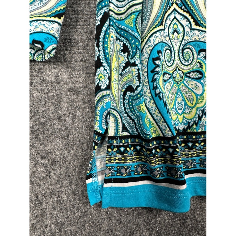 JM Collection Blouse Womens Petite L Blue Paisley Beaded Soutache 3/4 Sleeve Top - Picture 8 of 11